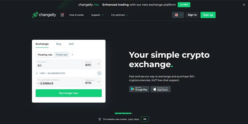 Changelly pages like Coinbase