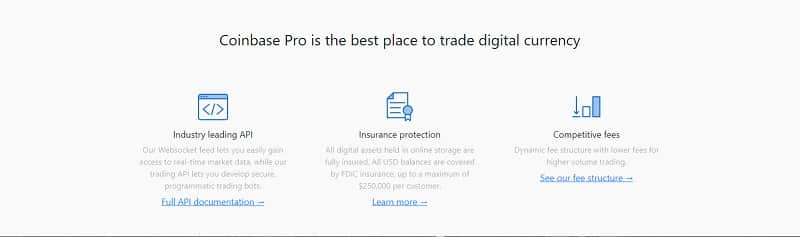 Coinbase Pro-functies
