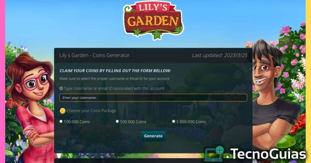 generador de monedas lily's garden
