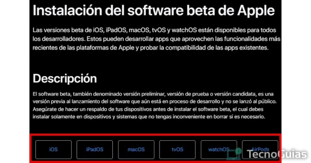 Instalar Software beta de Apple